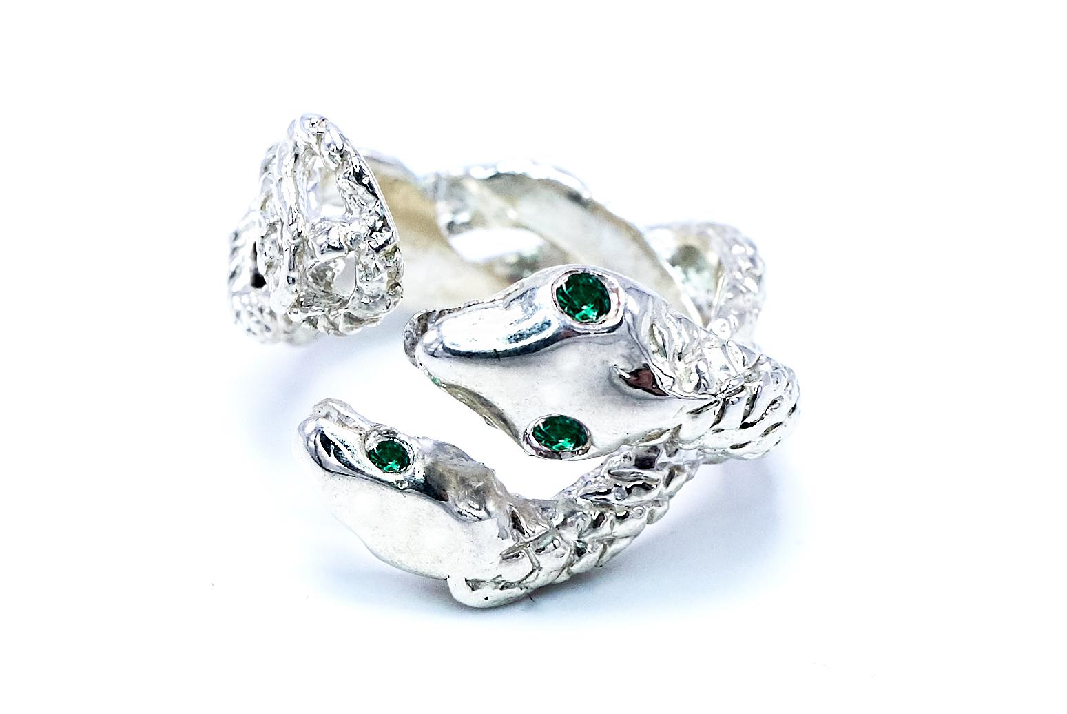 Contemporary Emerald Snake Ring Sterling Silver J Dauphin For Sale