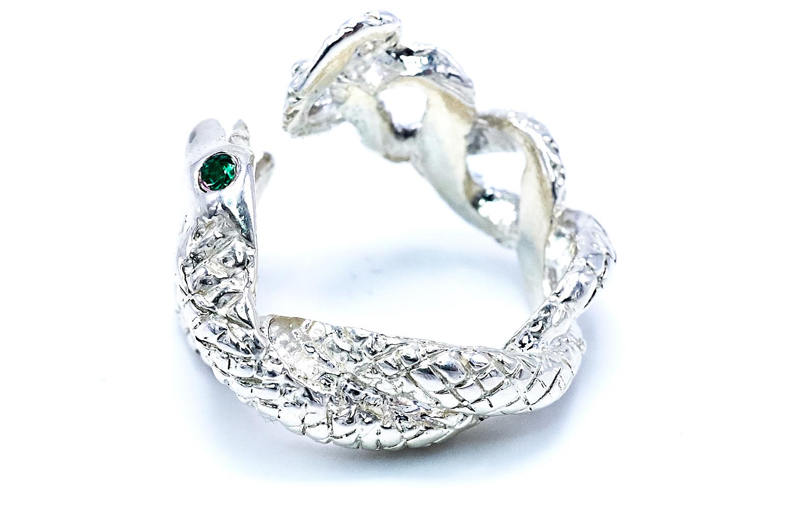 Round Cut Emerald Snake Ring Sterling Silver J Dauphin For Sale