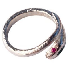 Emerald Snake Ring Sterling Silver Marquise Ruby Serpent Coil Adjustable