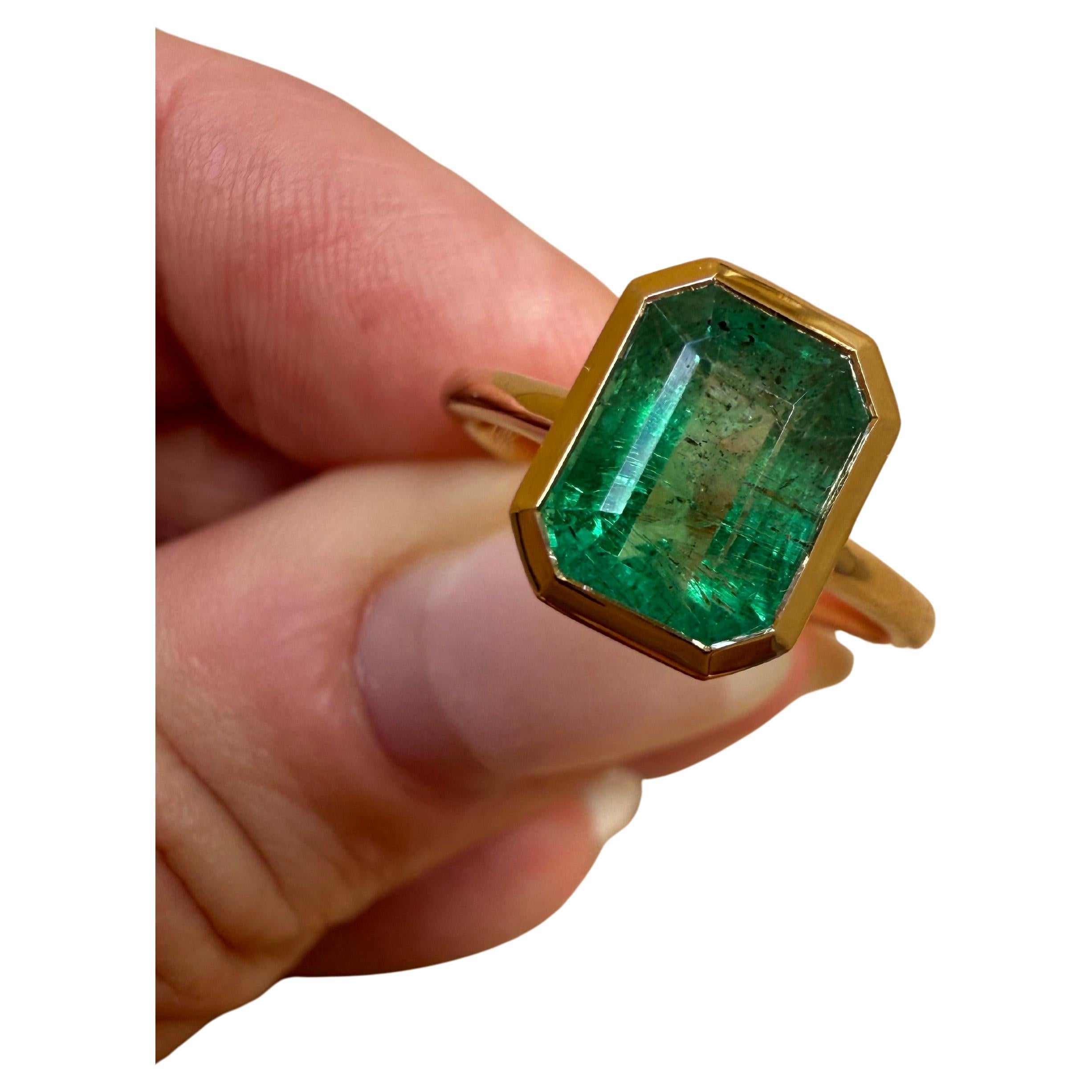 Smaragd Solitär Diamantring 18KT Gold