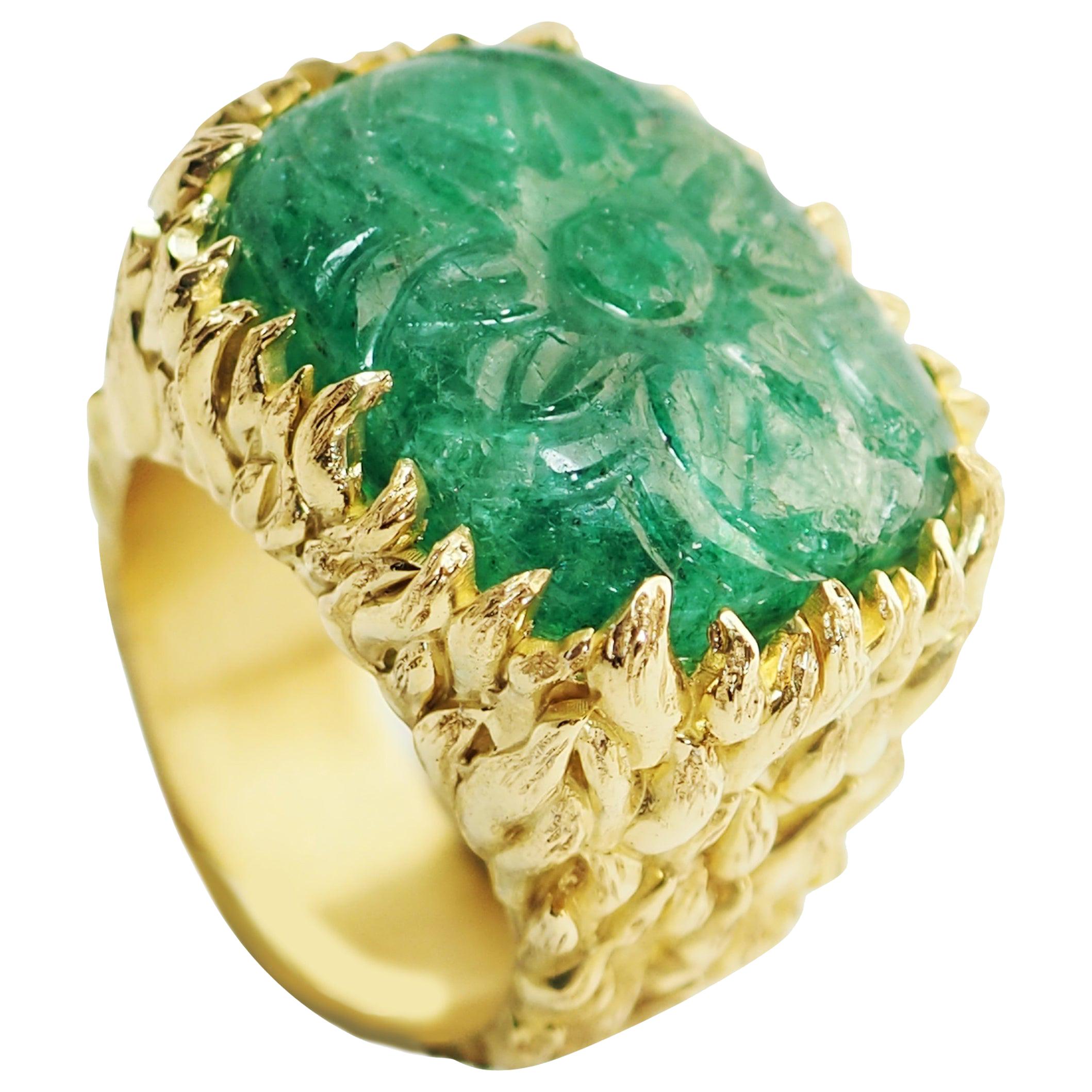 Emerald Solitaire Gold Ring For Sale