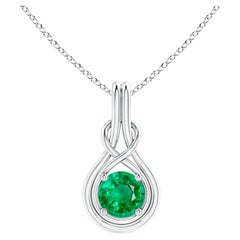 Emerald Solitaire Infinity Knot Pendant Necklace in 14K Solid Gold, 1.2ct
