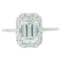 Esmeralda Solitaria Anillo de Novia con Halo de Diamantes Naturales en Oro Macizo de 14 K (Certificado)