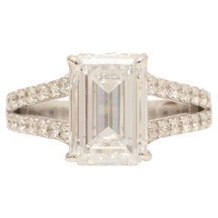 Emerald Solitaire Natural Diamond Proposal Ring in 14k Solid Gold (Certified)