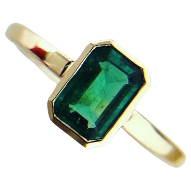 Emerald solitaire ring 18KT yellow gold emerald cut ring engagement ring For Sale