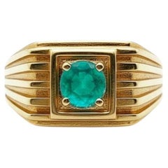 Anello solitario con smeraldo da uomo in argento e oro
