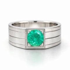 Emerald solitaire ring for men silver, gold