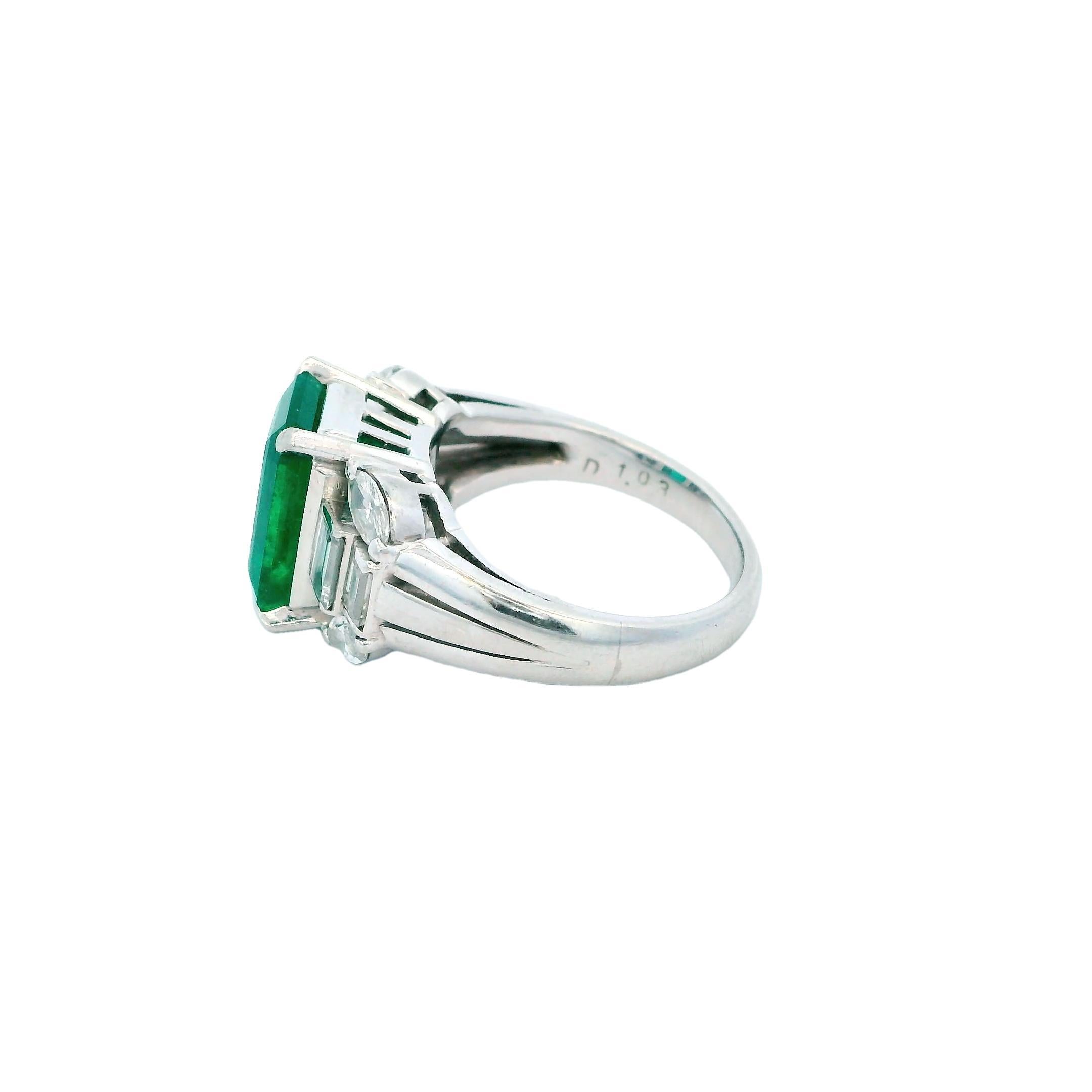 Emerald Cut Emerald Solitaire Ring With Diamonds For Sale