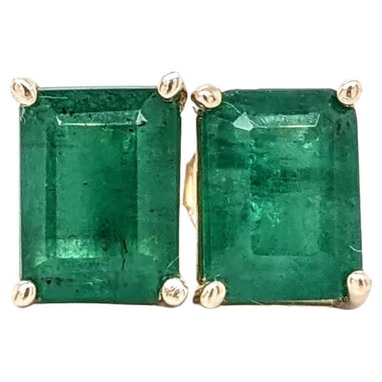 Emerald Solitaire Stud Earrings in Solid 14K Gold Emerald Cut 7x5mm