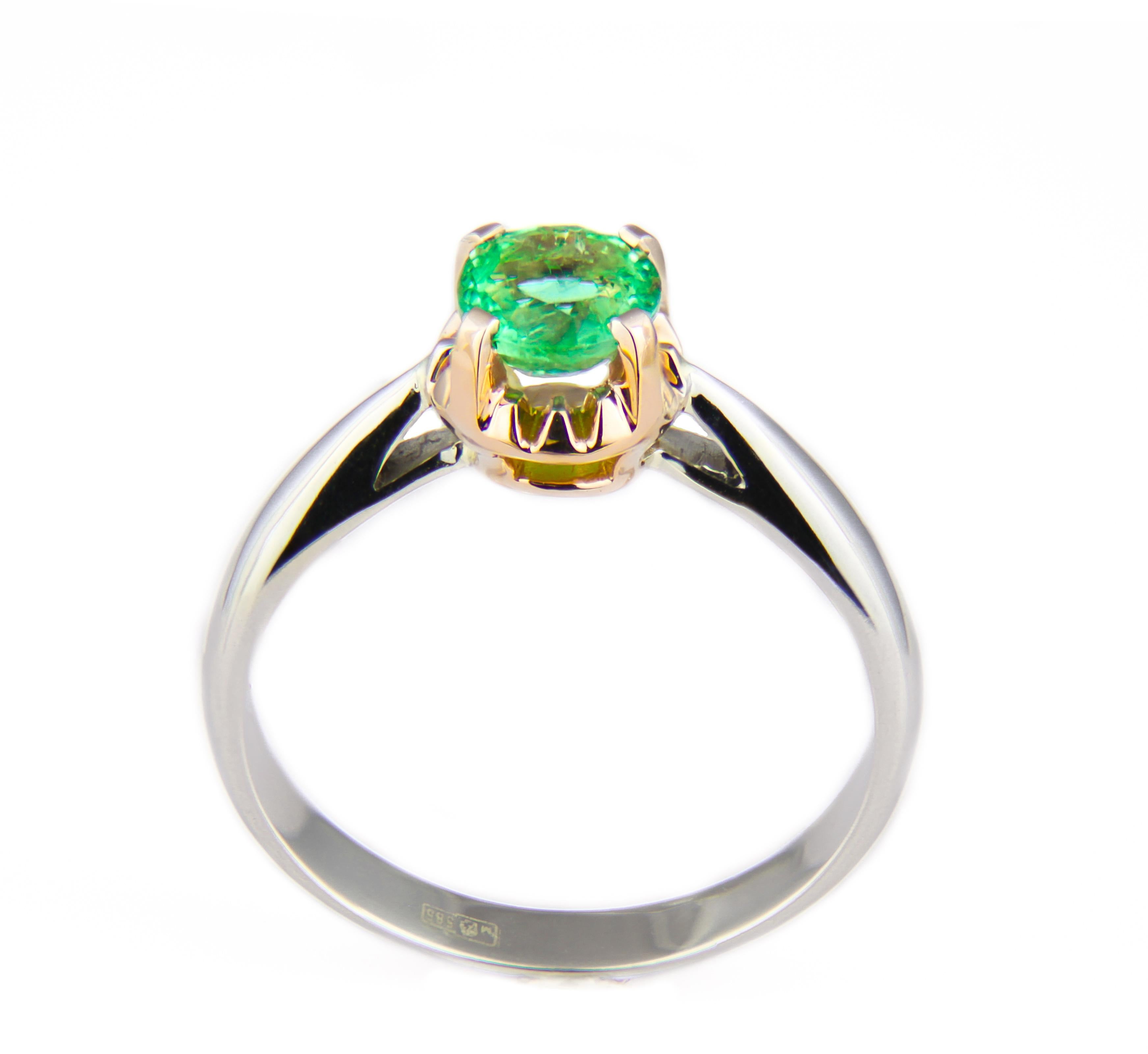 For Sale:  Emerald Soliter Ring in 14k Two Tone Gold, Emerald Engagement Ring 2