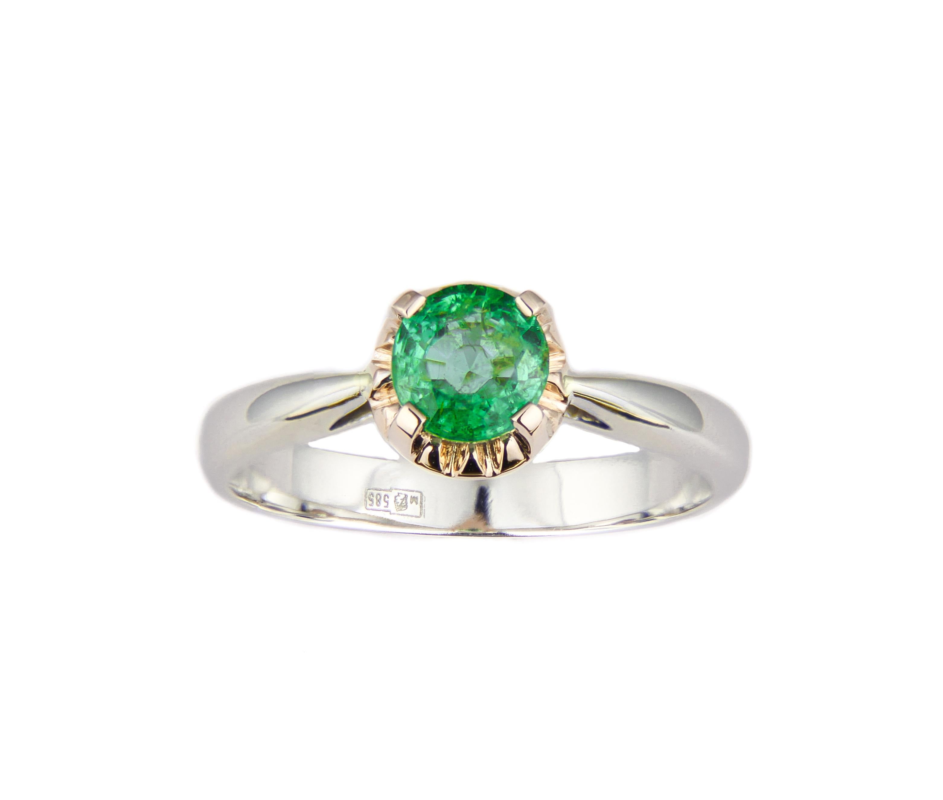 For Sale:  Emerald Soliter Ring in 14k Two Tone Gold, Emerald Engagement Ring 4