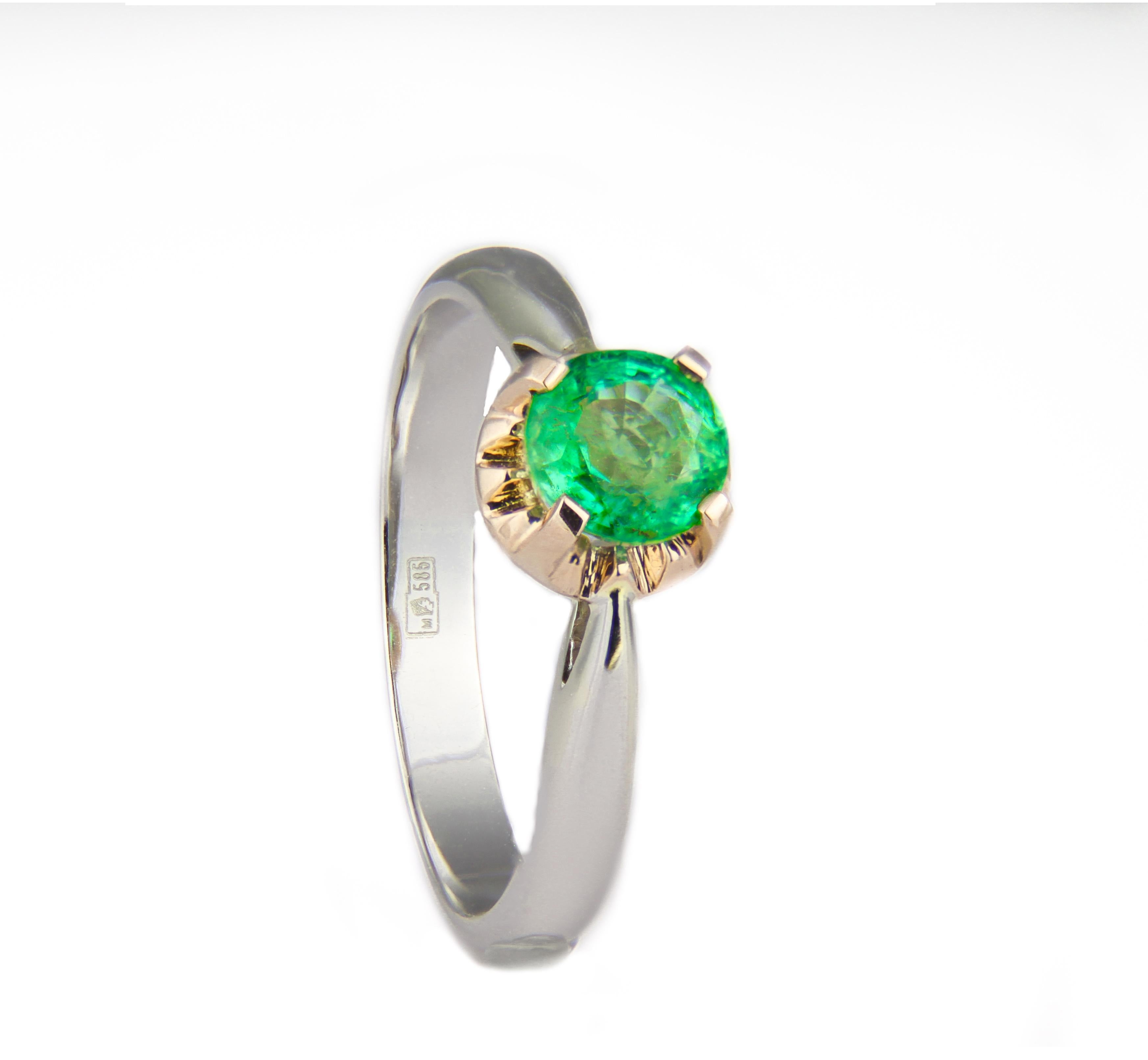 For Sale:  Emerald Soliter Ring in 14k Two Tone Gold, Emerald Engagement Ring 5