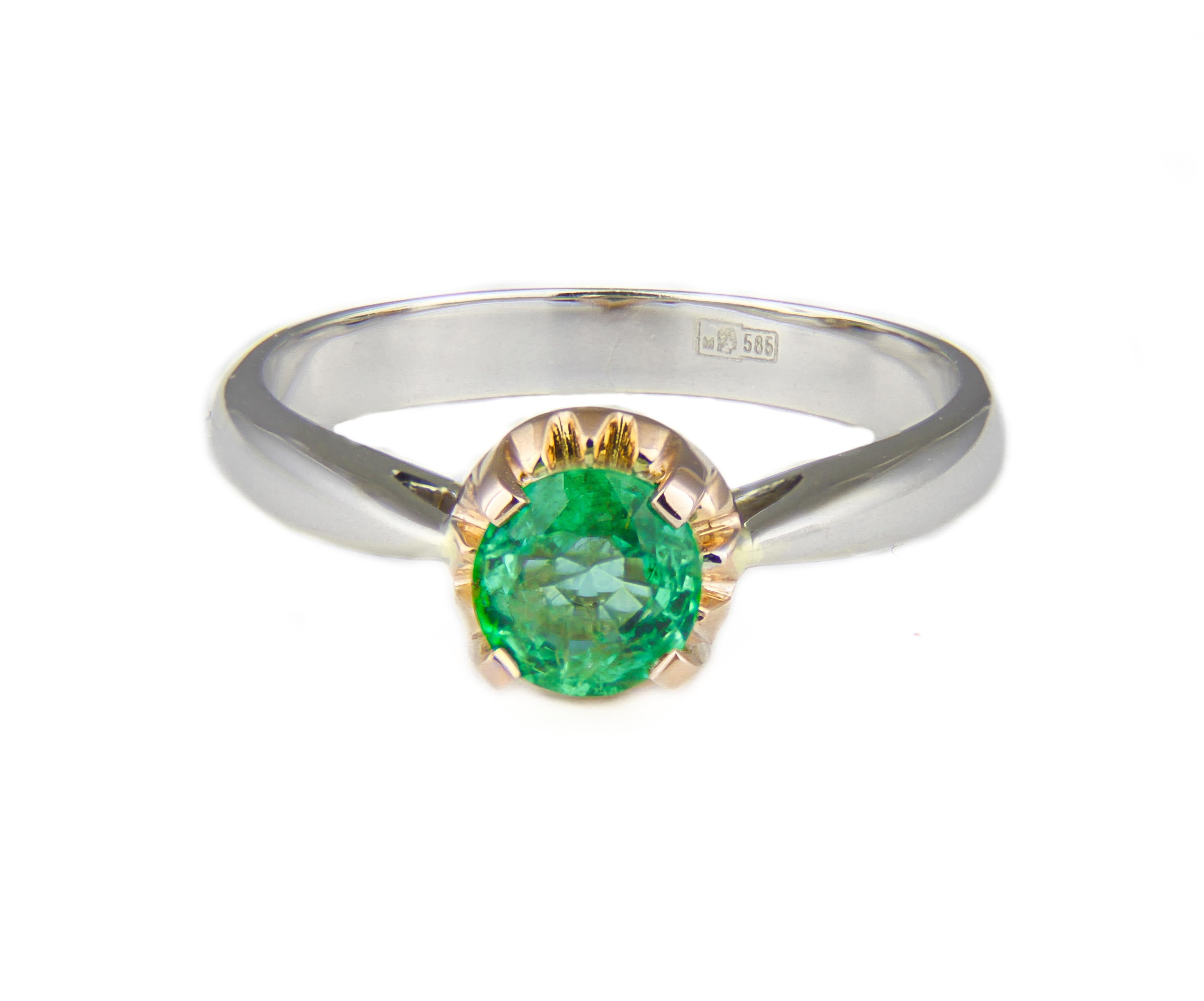For Sale:  Emerald Soliter Ring in 14k Two Tone Gold, Emerald Engagement Ring 6