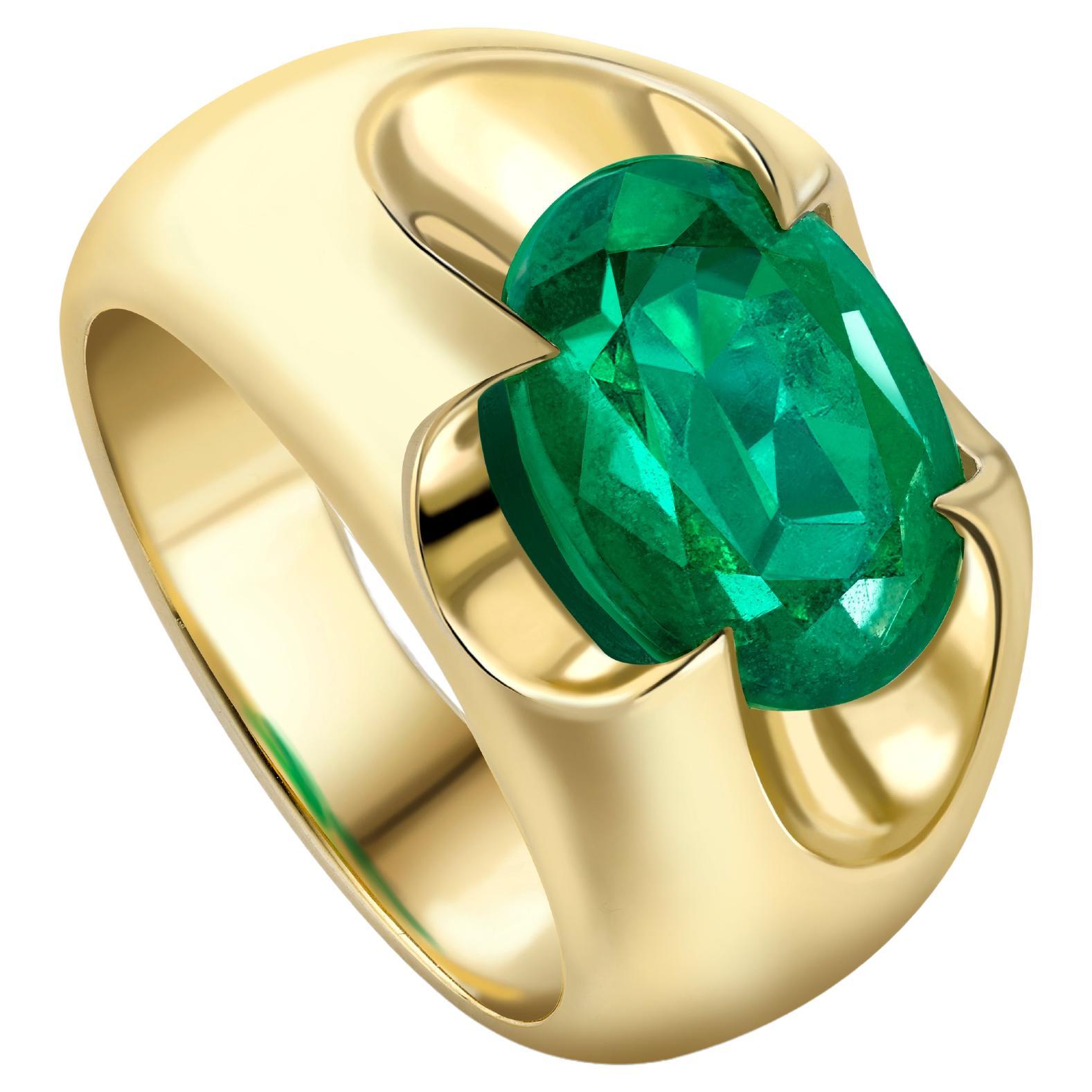 For Sale:  SPEAR TIP RING Yellow gold with an oval emerald at the centre by Liv Luttrell