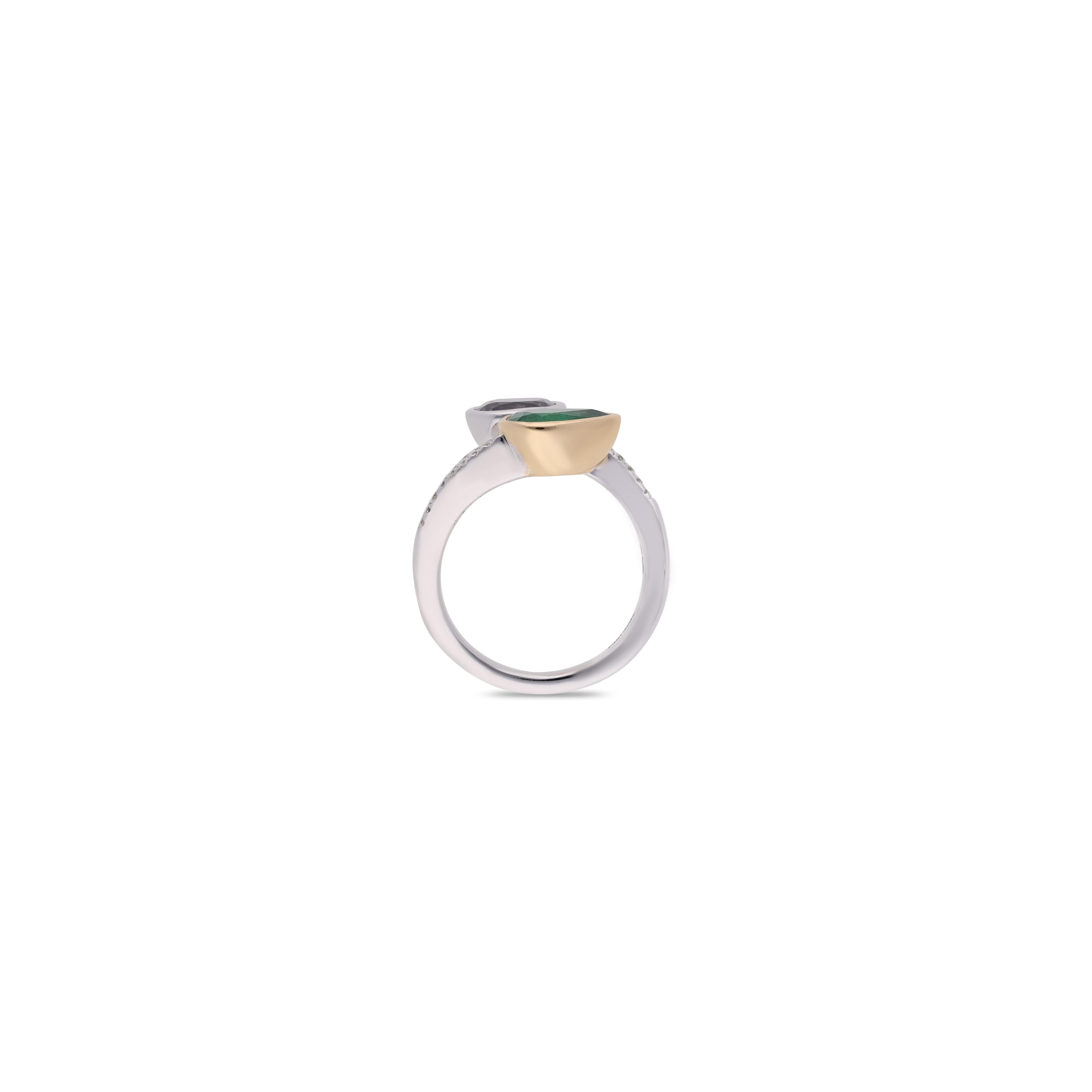 Modern Emerald, Spinal and Diamond Ring For Sale
