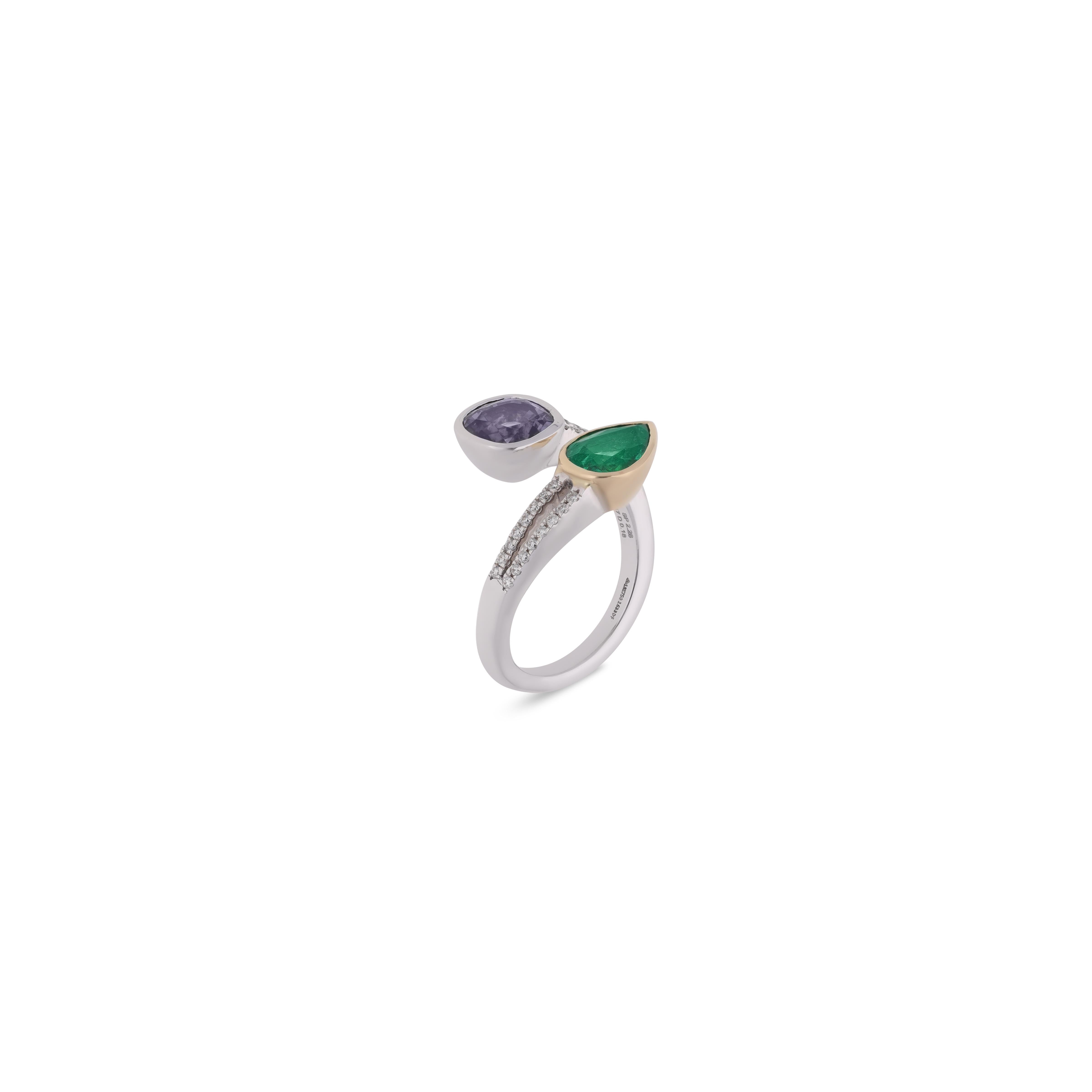 Mixed Cut Emerald, Spinal and Diamond Ring For Sale