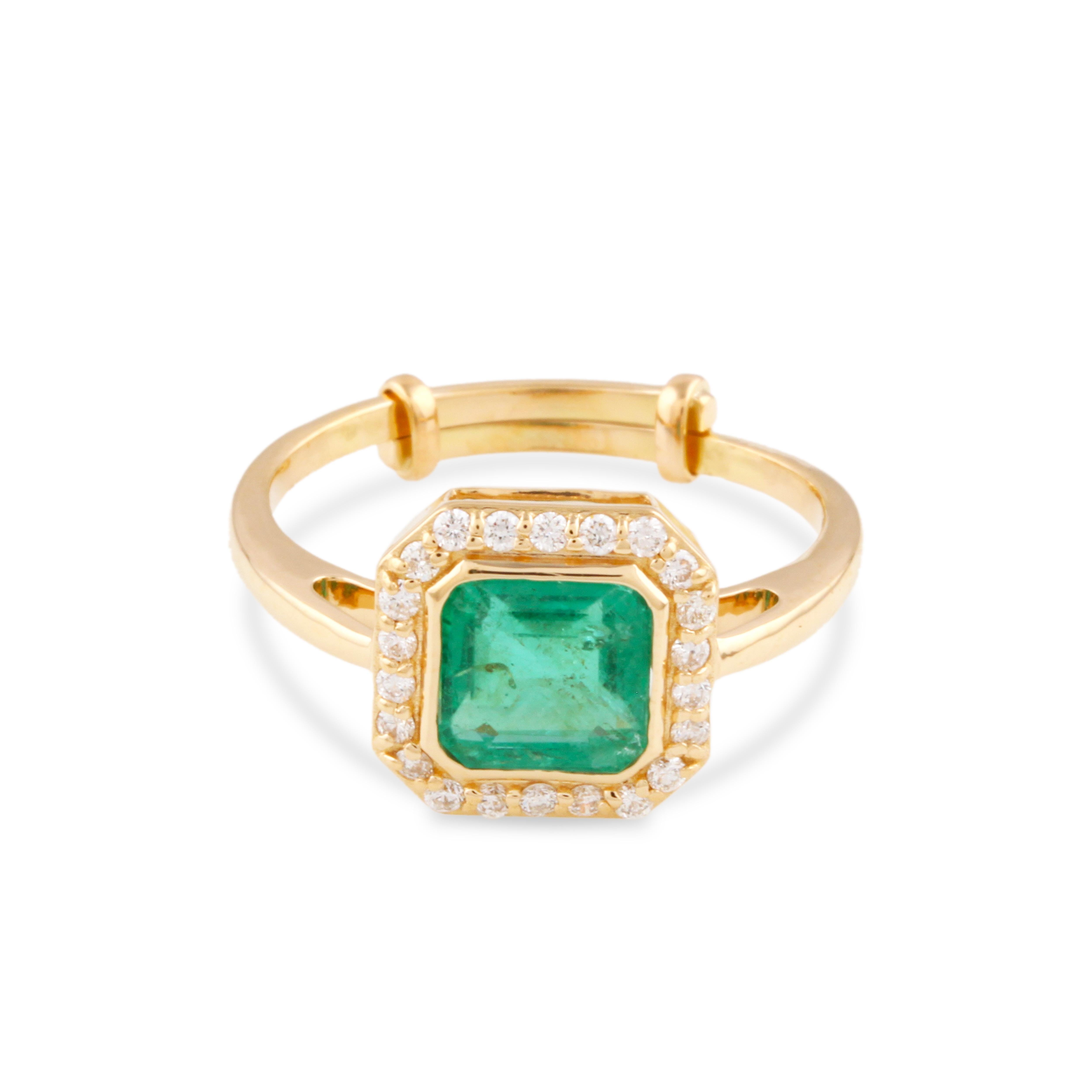 Contemporain Bague carrée et diamants en or jaune 18 carats en vente