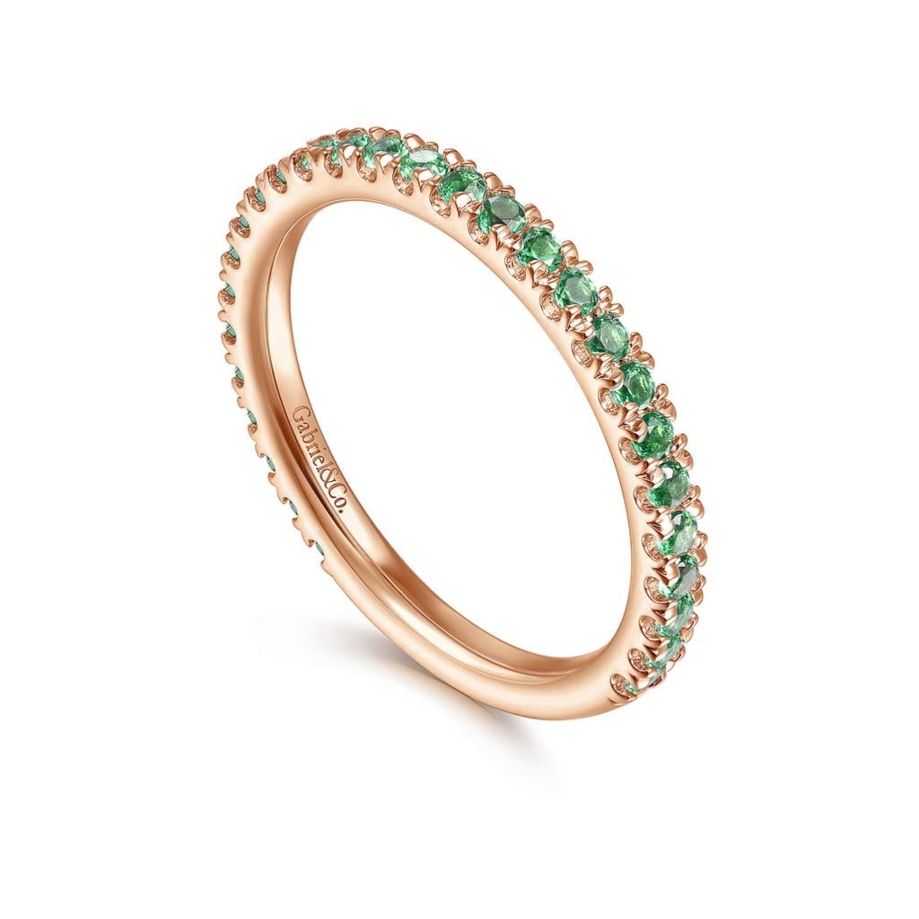 Im Angebot: Smaragd Stapelbarer 2mm Band 14K Gold Mai Geburtsstein Stapelring LR50889 mit Smaragd () 10