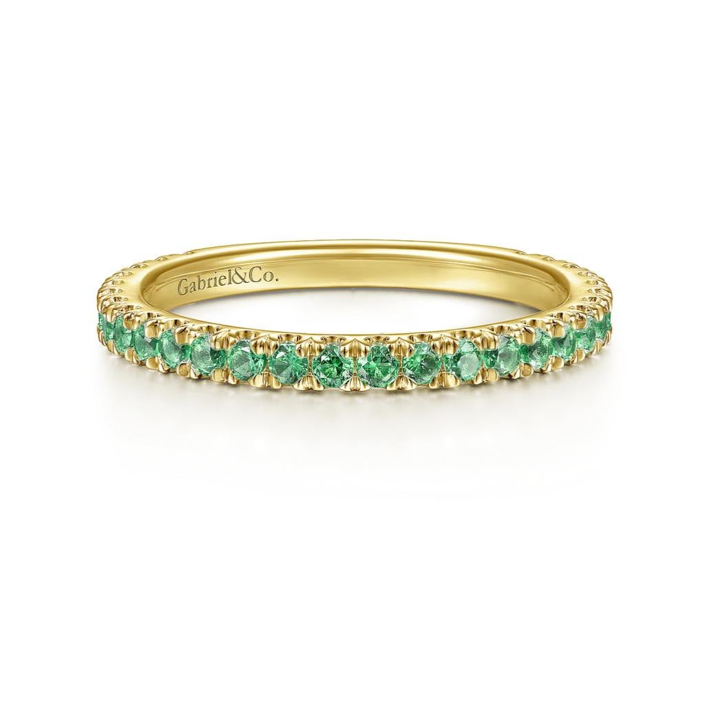 Im Angebot: Smaragd Stapelbarer 2mm Band 14K Gold Mai Geburtsstein Stapelring LR50889 mit Smaragd () 3