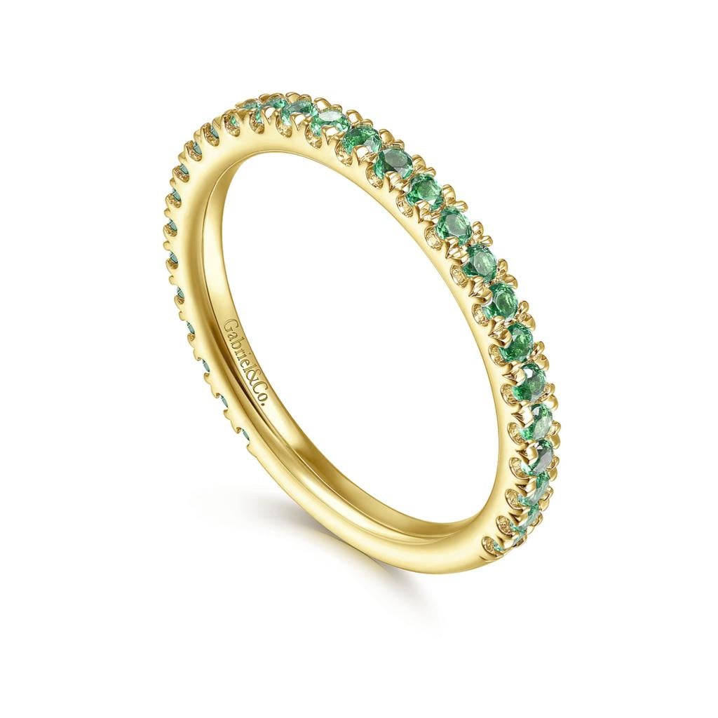 Im Angebot: Smaragd Stapelbarer 2mm Band 14K Gold Mai Geburtsstein Stapelring LR50889 mit Smaragd () 4