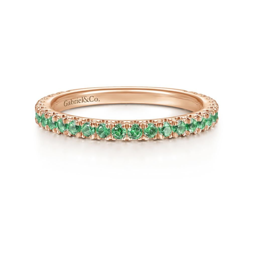 Im Angebot: Smaragd Stapelbarer 2mm Band 14K Gold Mai Geburtsstein Stapelring LR50889 mit Smaragd () 9