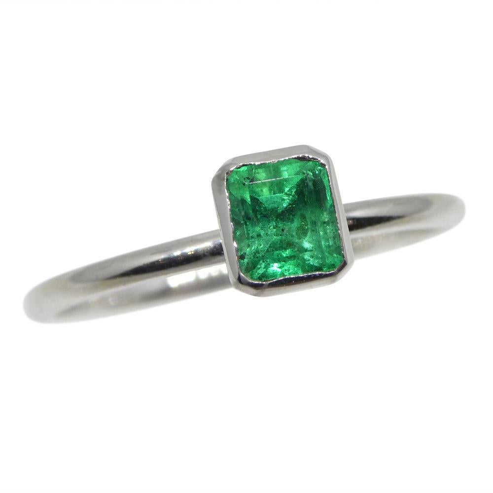 Emerald Cut Colombian Emerald Stacker Ring set in 10kt White Gold For Sale