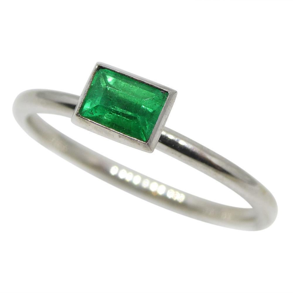 Baguette Cut Colombian Emerald Stacker Ring set in 10kt White Gold For Sale
