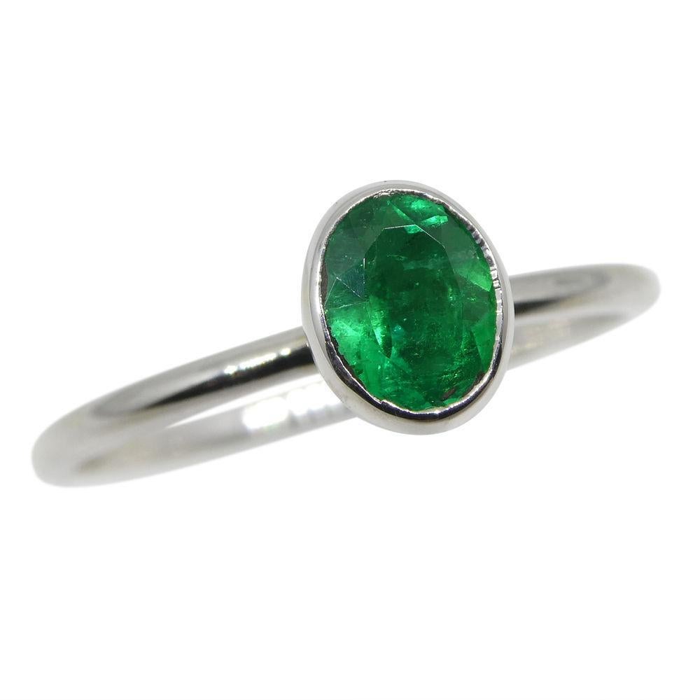 Emerald Cut Colombian Emerald Stacker Ring set in 10kt White Gold For Sale