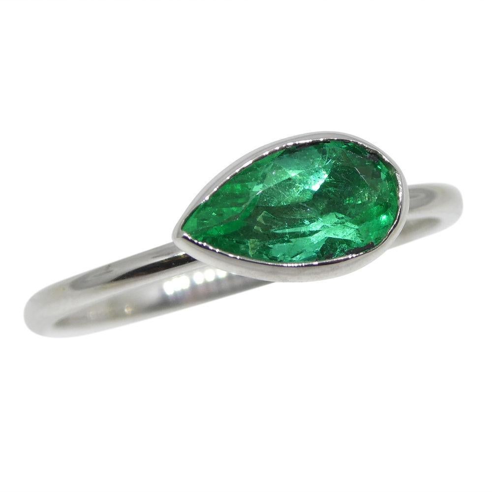 Pear Cut Colombian Emerald Stacker Ring set in 10kt White Gold For Sale