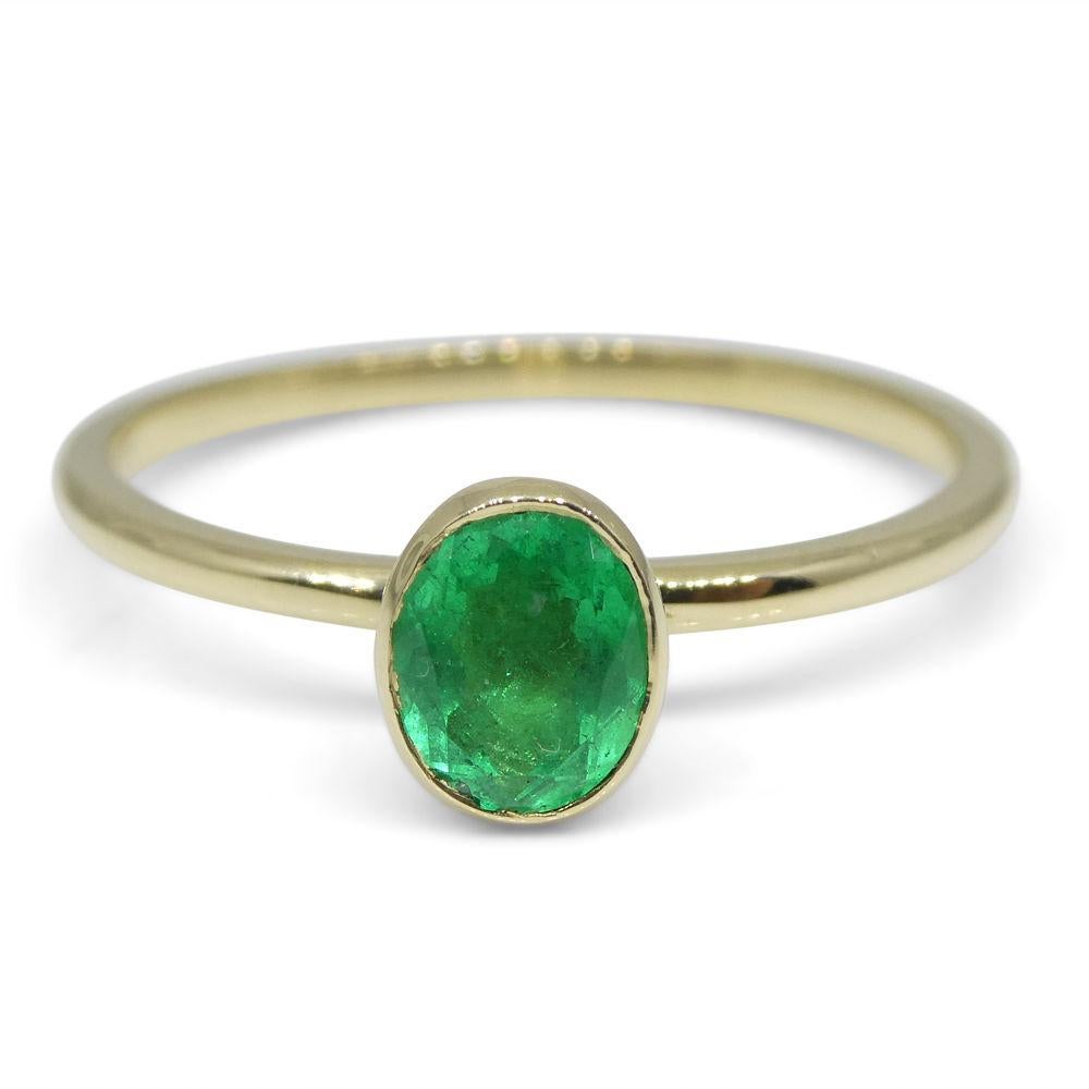 Oval Cut Colombian Emerald Stacker Ring Set in 10kt Yellow Gold For Sale