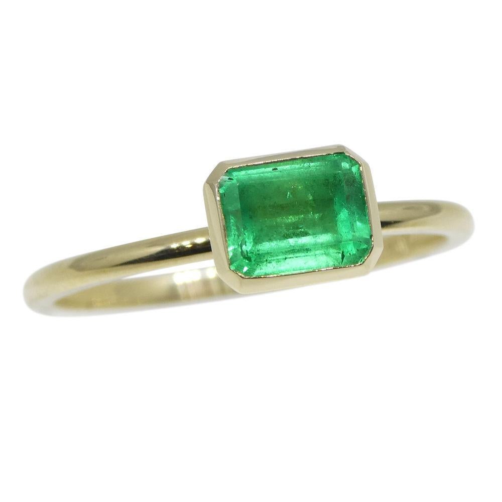 Emerald Cut Colombian Emerald Stacker Ring set in 10kt Yellow Gold For Sale