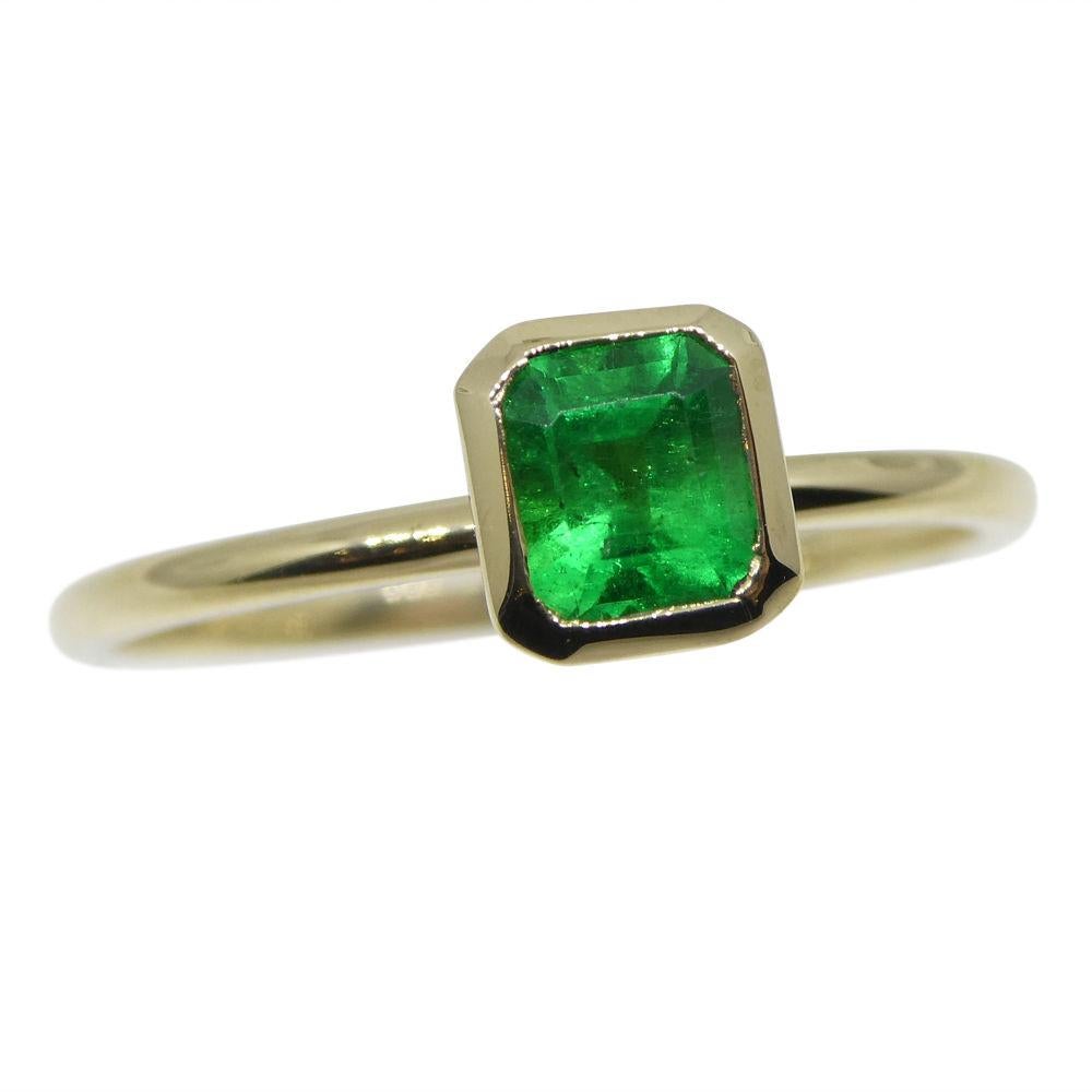 Emerald Cut Colombian Emerald Stacker Ring set in 10kt Yellow Gold For Sale