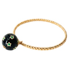 Emerald Star Charm Bangle Black Enamel Bracelet Celestial Twisted Rope J Dauphin
