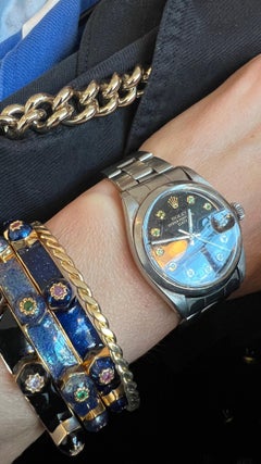 Emerald Star Cuff Bracelet Gold Plated Glitter Blue Enamel J Dauphin