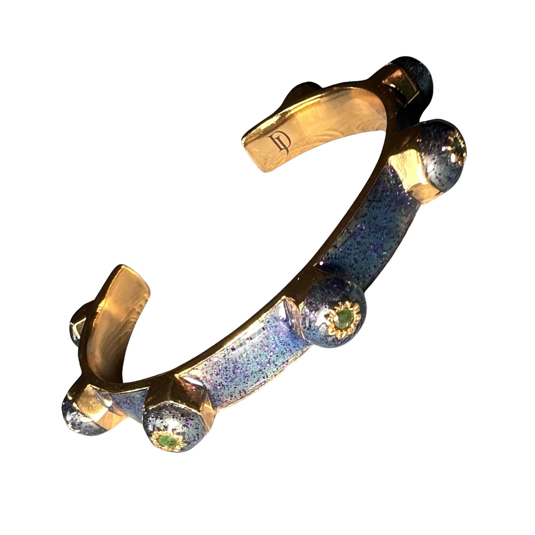 Emerald Star Cuff Bracelet Gold Plated Glitter Blue Enamel J Dauphin