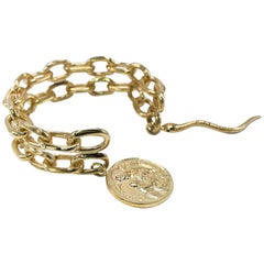 Emerald Statement Chain Cuff Bangle Bracelet Virgin Mary Medal J Dauphin