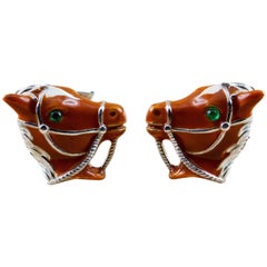Emerald Sterling Silver 925 Horses Enamel Customizable Cufflinks