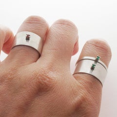 Emerald Sterling Silver Narrow Ring