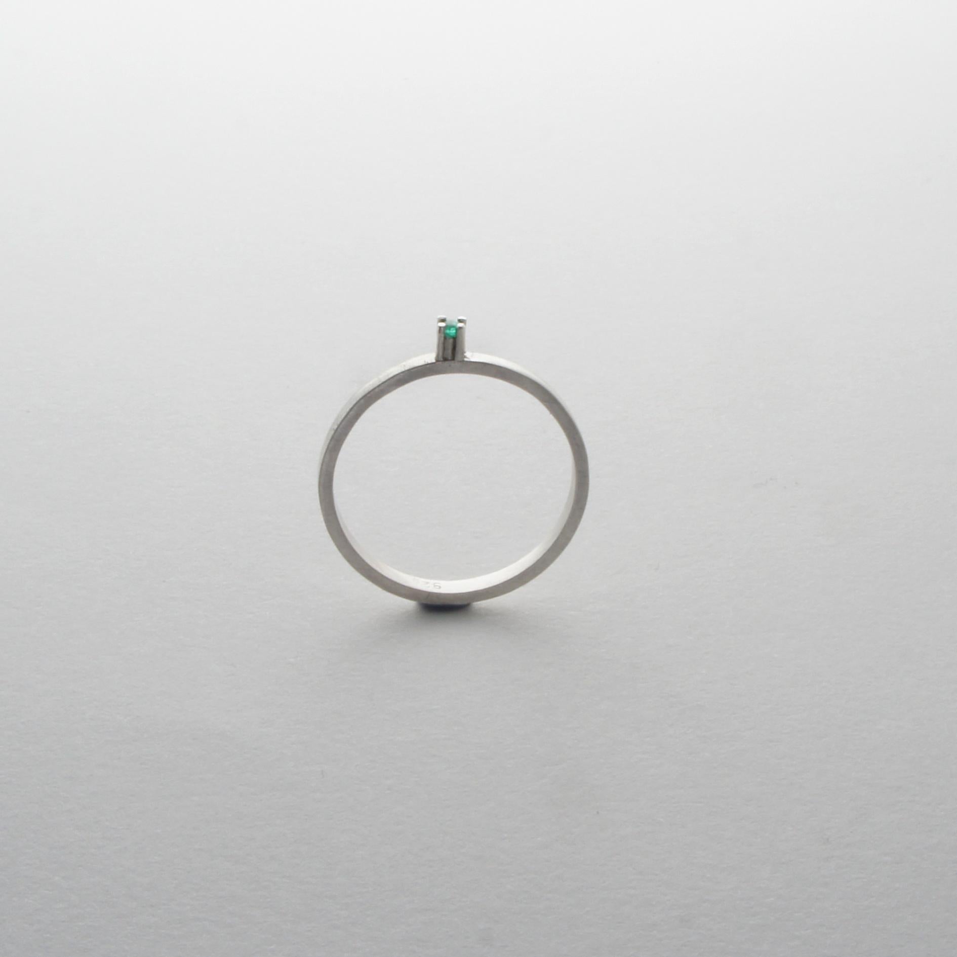 Rough Cut Emerald Sterling Silver Narrow Ring  For Sale