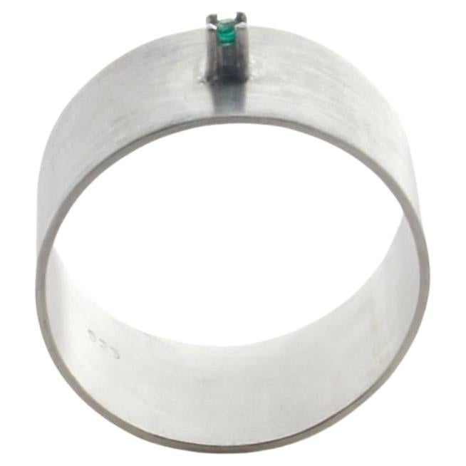 Rough Cut Emerald Sterling Silver Wide Ring, US7.25 For Sale