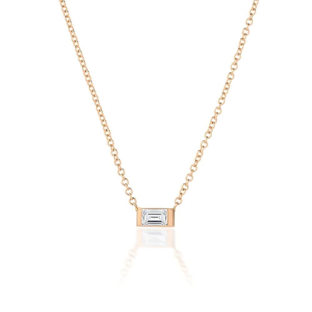 Modern Emerald Stone Diamond 14K Gold Charm Necklace For Sale