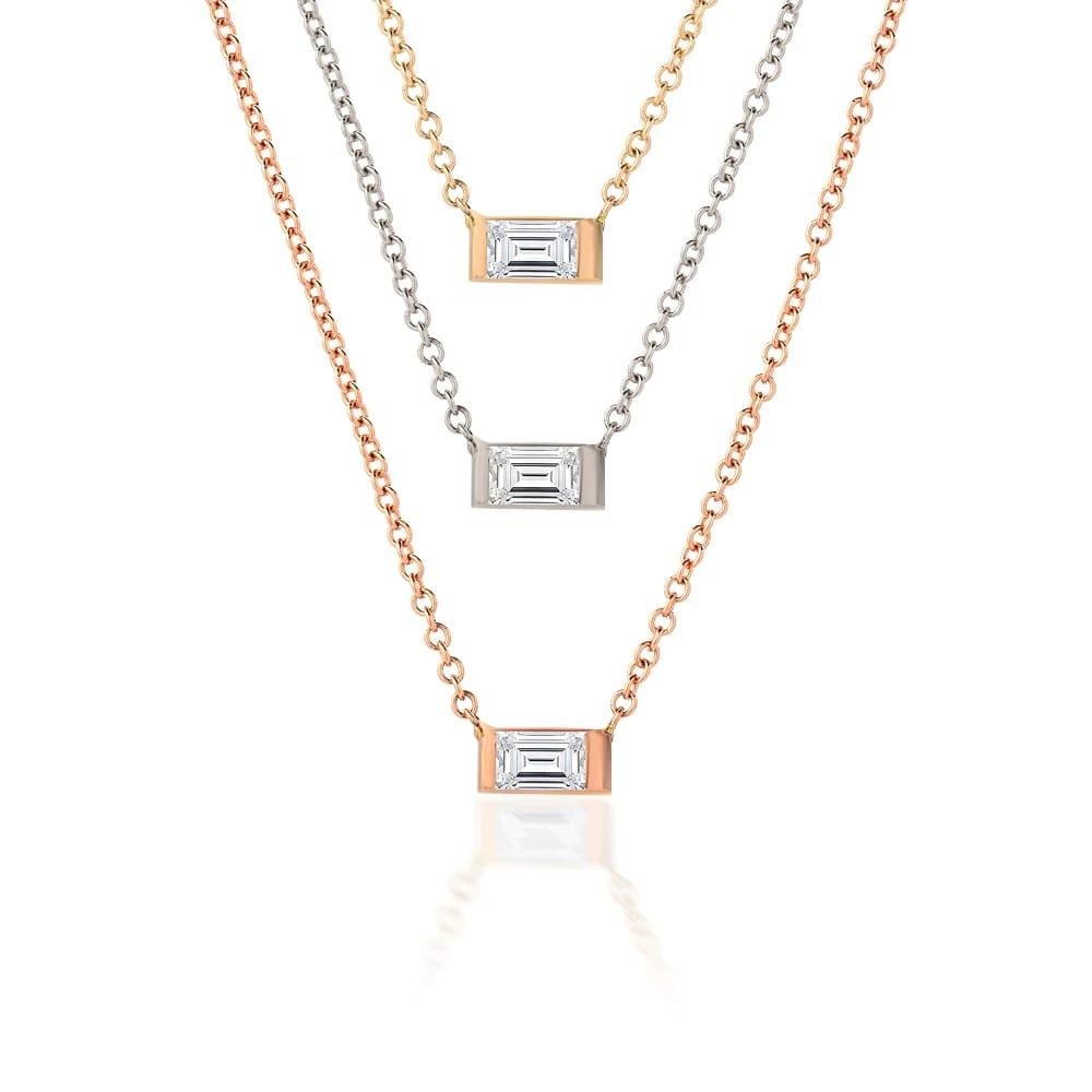 Emerald Cut Emerald Stone Diamond 14K Gold Charm Necklace For Sale