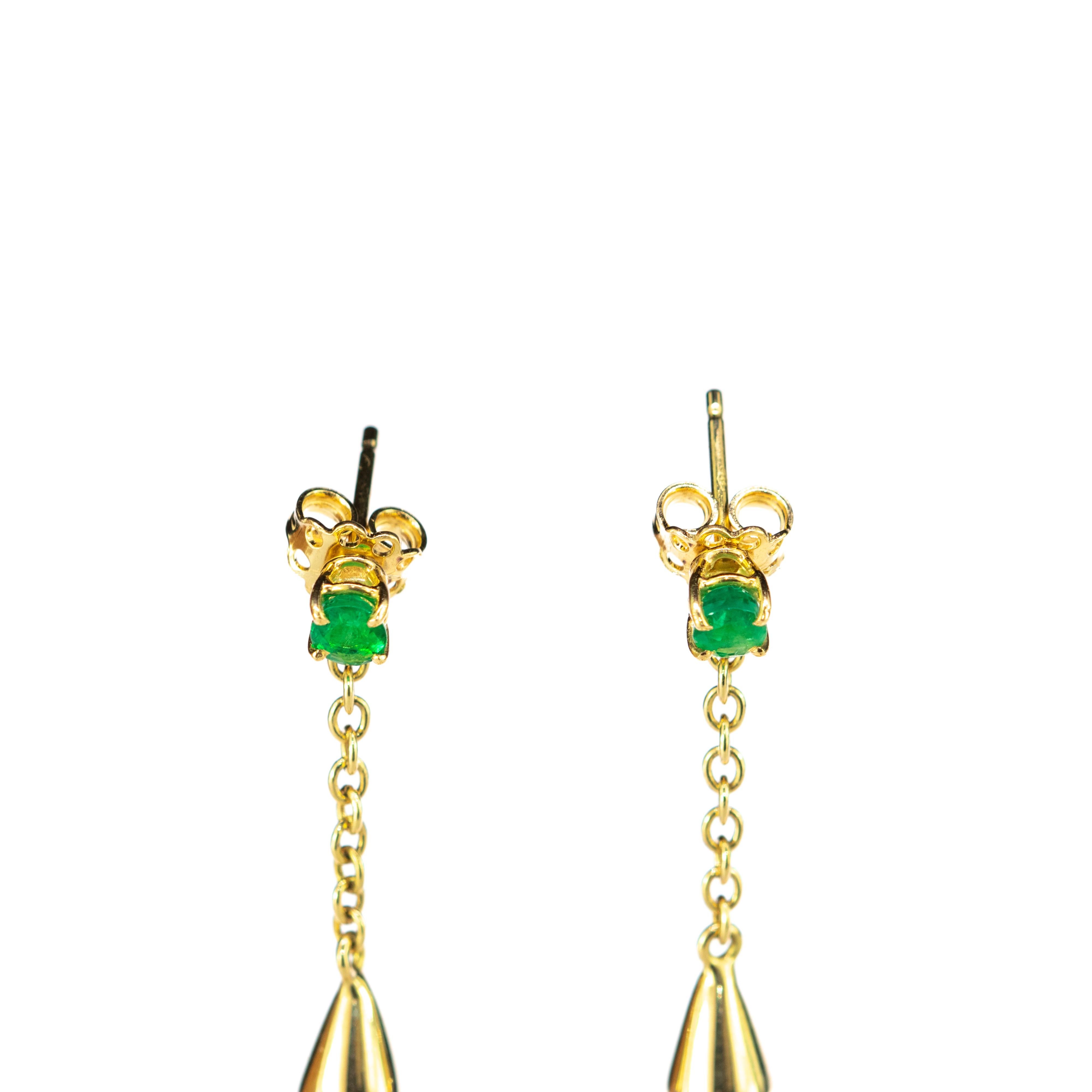 Emerald Amethyst Purple Tear Radiant 18 Karat Yellow Gold Long Earrings For Sale 3