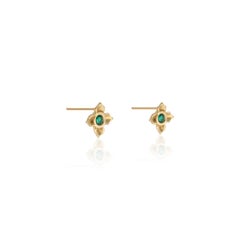 Emerald Stud Earring in Lotus Flower Motif