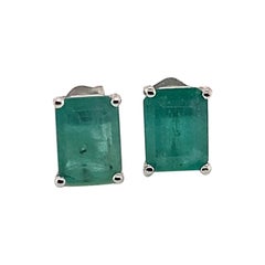 Emerald Stud Earrings 14 Karat White Gold 2 Carat Certified