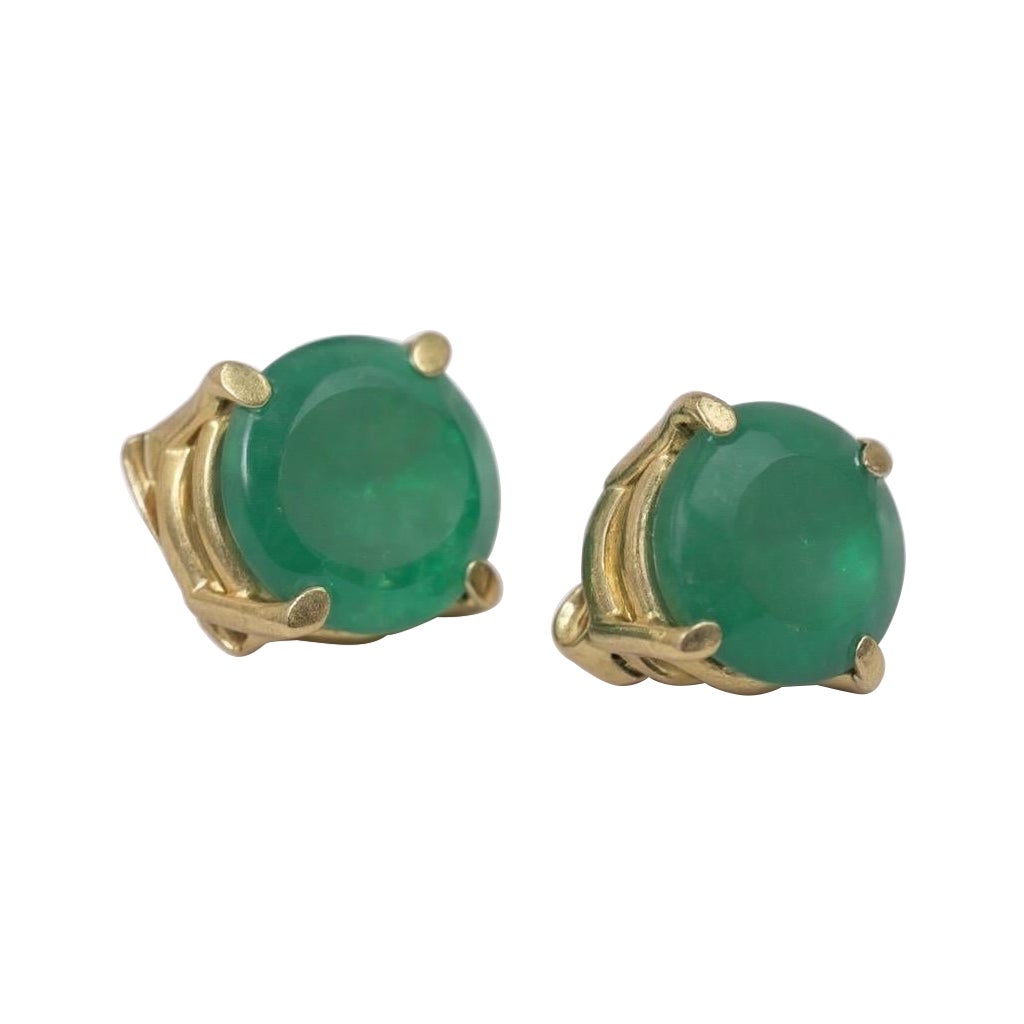 Orecchini con smeraldo, smeraldi tondi dello Zambia da 7 mm, oro 14k in vendita