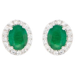 Pendientes Esmeralda Halo Diamante 4.65 Quilates Oro 18K
