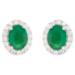 Pendientes Esmeralda Halo Diamante 4.65 Quilates Oro 18K