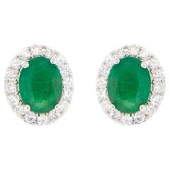 Pendientes Esmeralda Halo Diamante 4.65 Quilates Oro 18K