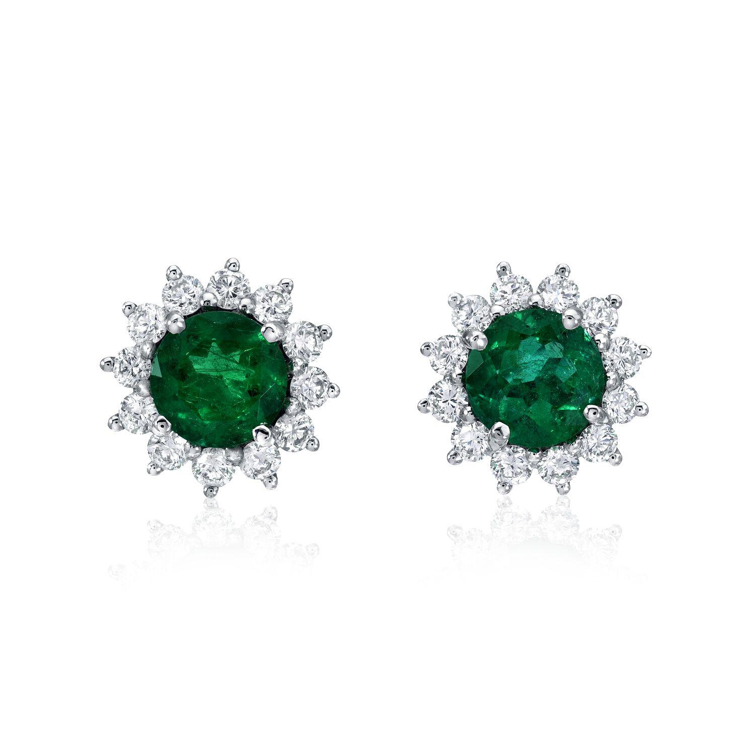 Contemporary Emerald Stud Earrings Rounds 1.29 Carats